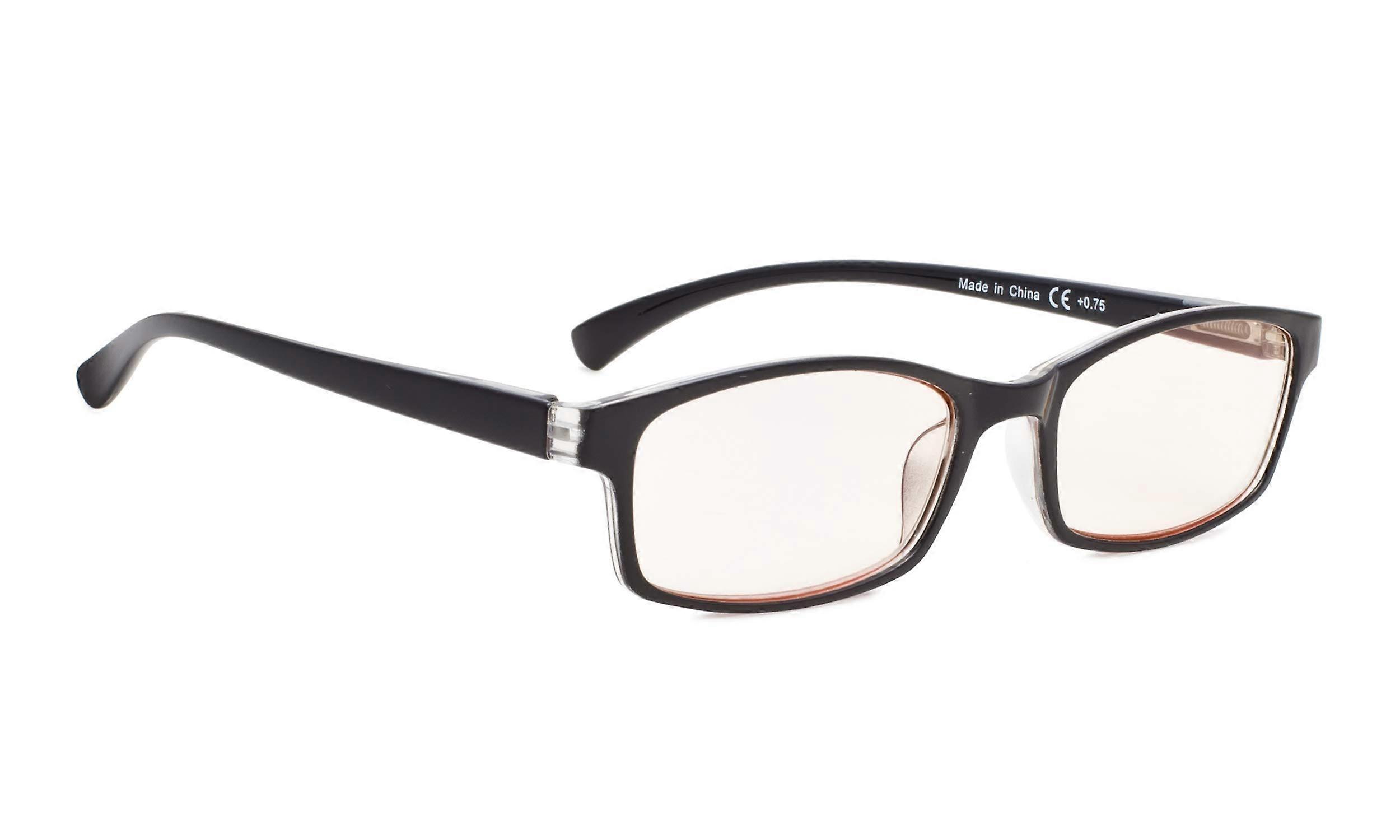 Blue Light Blocking Reading Glasses +2.00 Magnification Unisex Black Transparent Frames