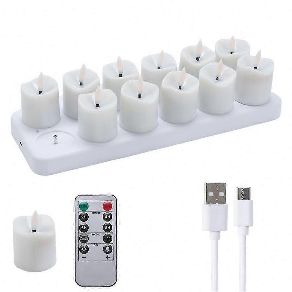 12-Pack LED Tea Lights with Charging Dock, Remote Control, and Timer Function for Flameless Decorative Lighting