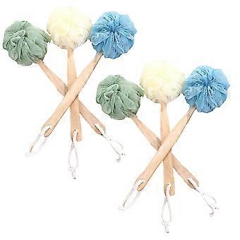 3Pcs Wooden Long Handle Bath Balls Portable Bath Brushes Bath Flower Towels Shower Back Scrubber