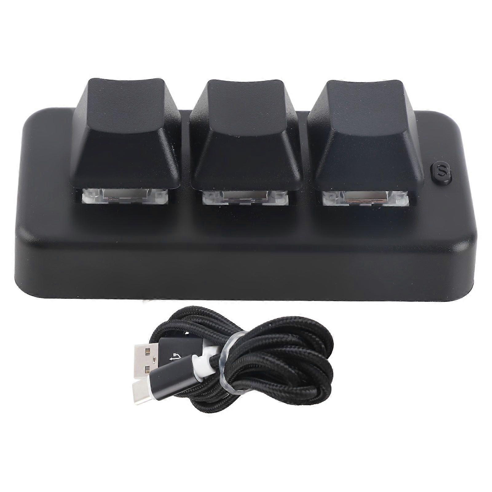 3 Key Keypad RGB Backlit 3 Keys USB Interface Mini Mechanical Programmable Plug and Play Macro Keypad for Computer Black