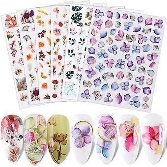 fleurs épanouies nail art autocollants décalcomanies 3d nail art supplie autocollant floral sec fleur éternelle feuilles de bananier applique d’ongle imperméable et long 