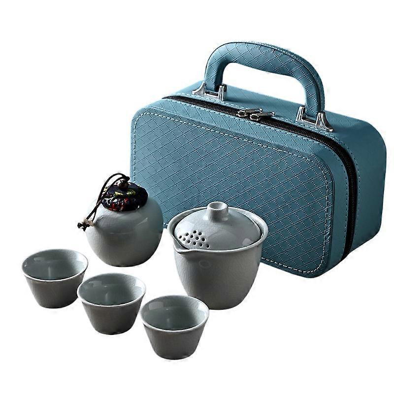 Portable Ge Kiln Ceramic Tea Set with Case Teapot Cups Kit