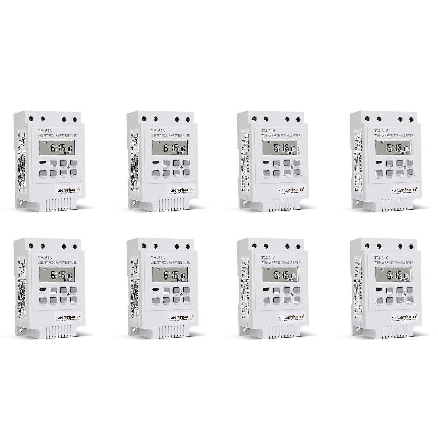 8X SINOTIMER TM616W-2 30A 220V Electronic Weekly Programmable Digital Time Switch Relay Timer Control Timer Din Rail Moun