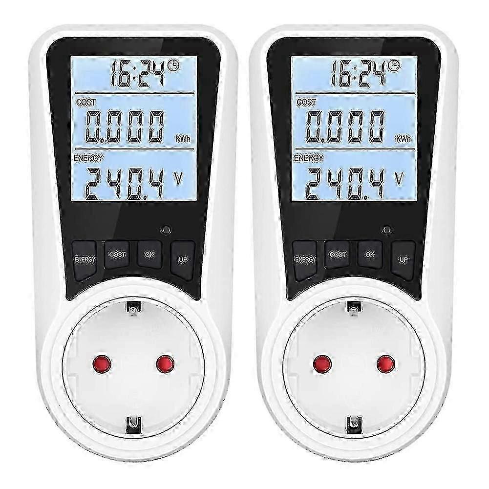 2x Electricity Meter For Socket, With Backlight,lcd Display, Energy Cost Meter,for Electrical Devic