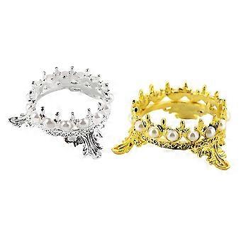 2PCS Antique Pearl Crown Nail Brush Holder Set Golden Silver Nail Art Pen Stand for Elegant Organized Storage