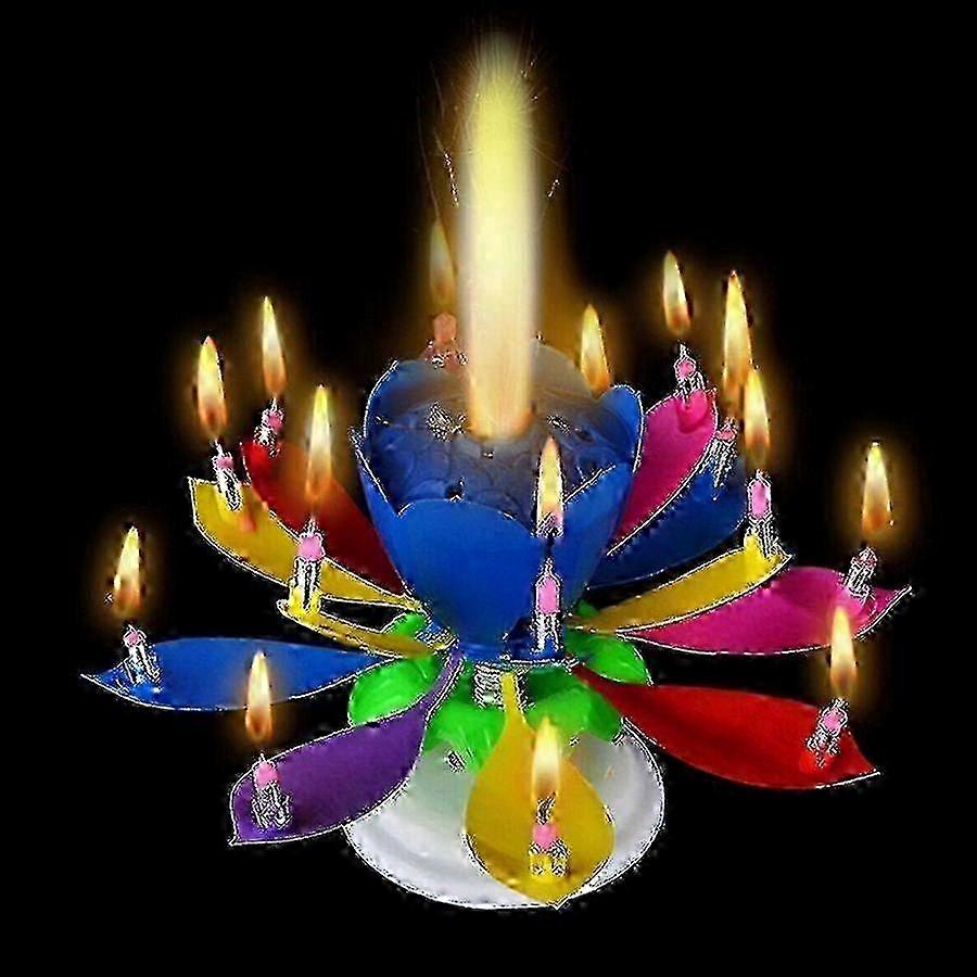 Bougies d'anniversaire musicales rotatives multicolores en forme de lotus - Lot de 3