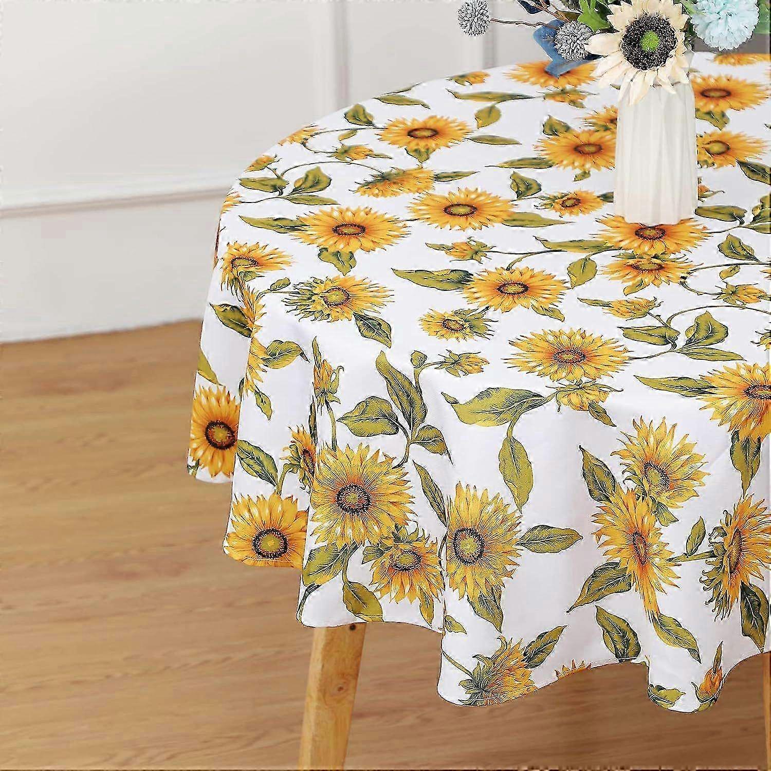 Polyester Round Table Cloth - Sunflower Round Tablecloth (60" Circle, Wipeable)