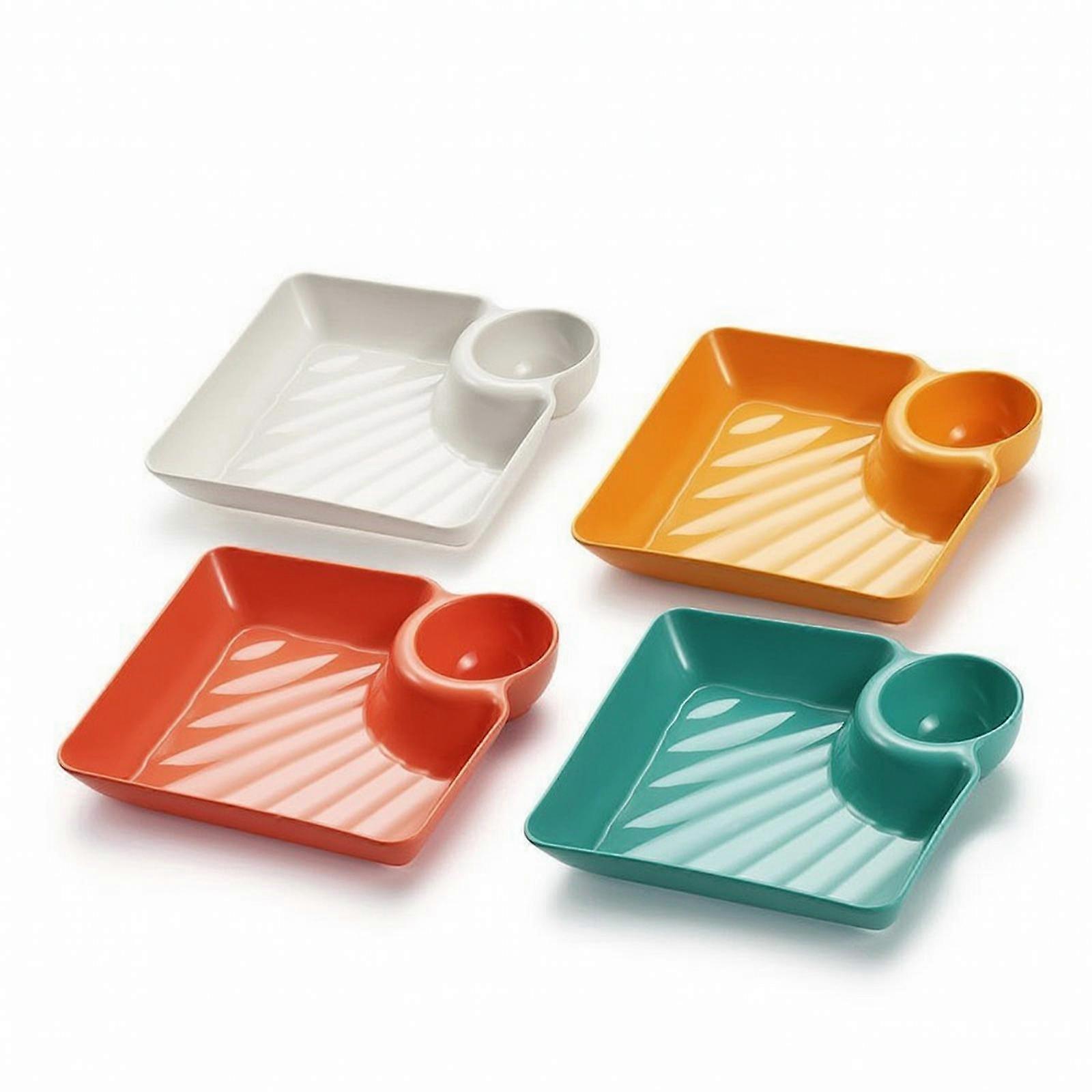 4 Pieces Dumpling Plate with Sauce Holder Shatterproof Appetizer Tray Stackable