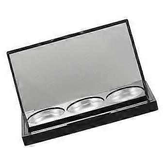 Paleta de maquiagem preta para sombras, com estojo de plástico recarregável de 3 compartimentos.