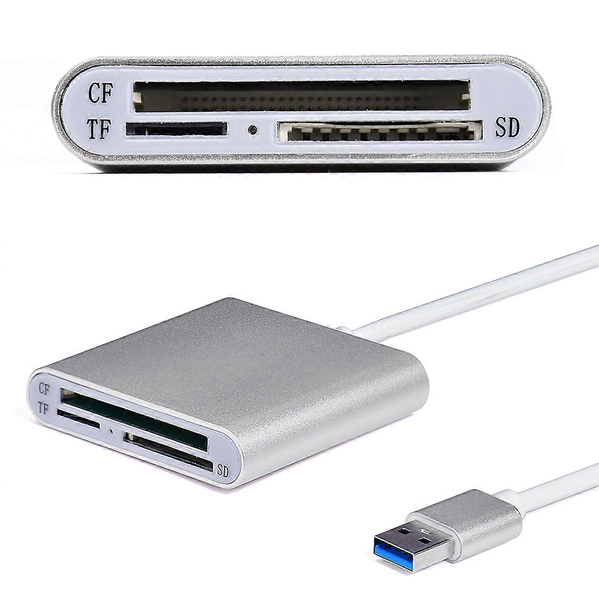 USB Card Reader USB 3.0 Reader for Data Reading 3 in 1 Silver Device