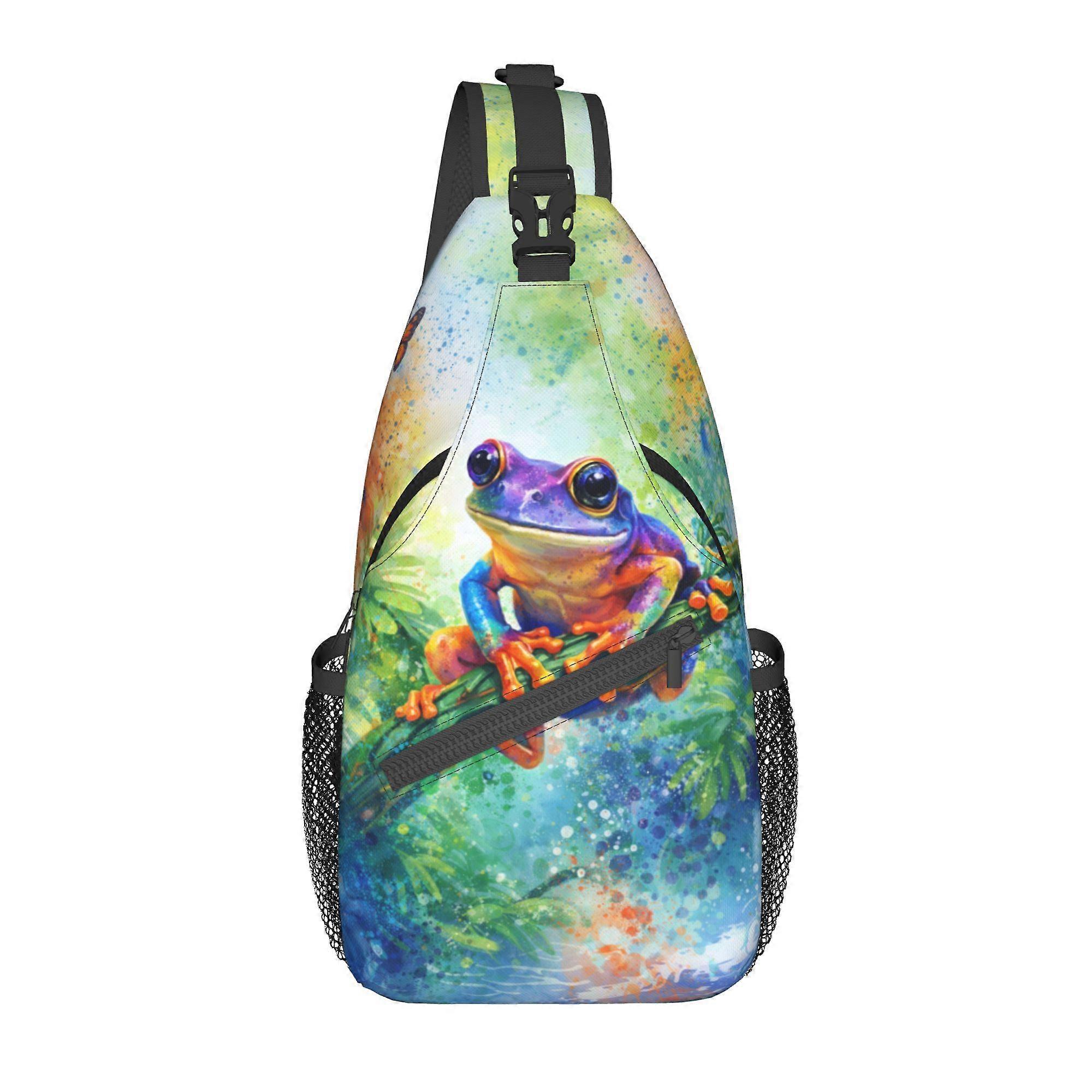 Sac bandoulière homme sport motif grenouille arc-en-ciel, idéal pour les voyages, le vélo et la randonnée. Sacoche de poitrine - Hdwxb