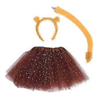 Lion Themed Cosplay Costume 1 Set, Ear Headband Tail Prop Skirt for Performance
