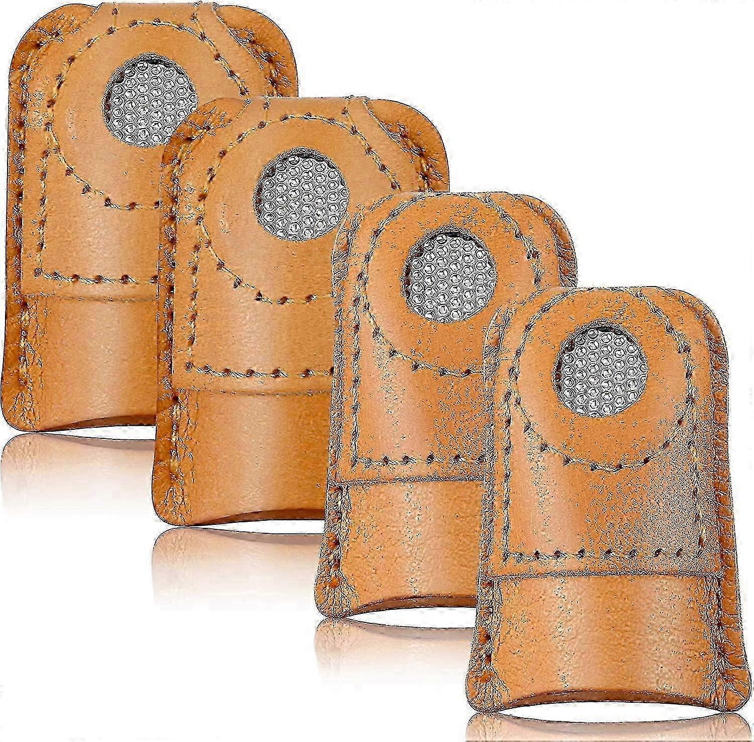 Metal-Disc Leather Thimble Set 4Pc