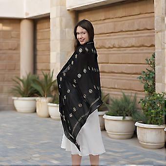 Muslim Headscarf 100% Viscose Black, Windproof Warm Long Shawl for Women, Versatile Plus Size Retro Scarf for Beach Vacation