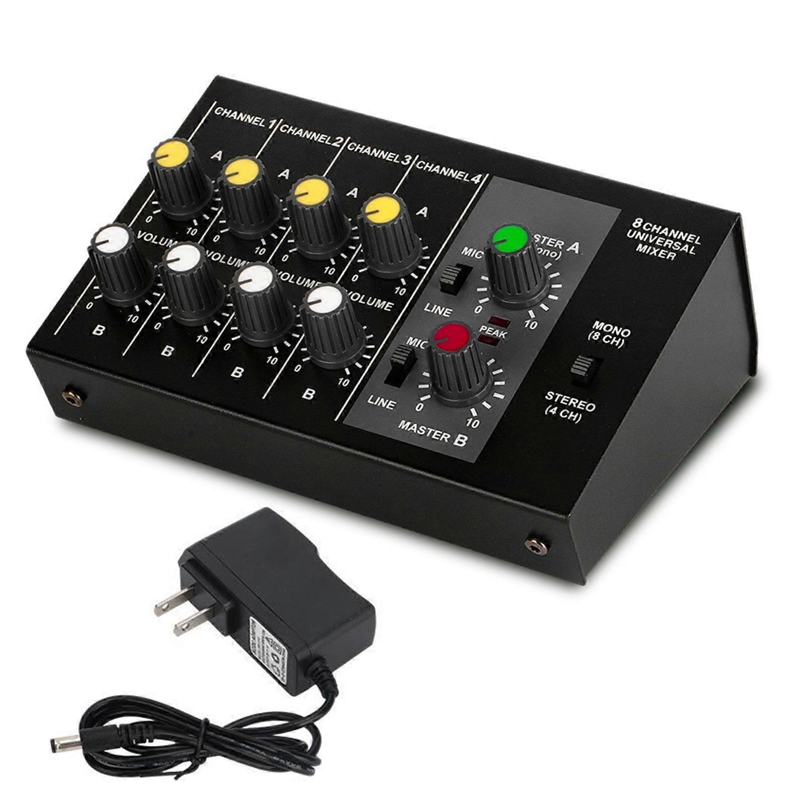 Recording Sound Board with 8 Inputs, Separate Level Adjustment, Turning Control Knobs, Sliding Selectors, and Front-Panel Layout Control Multicolor