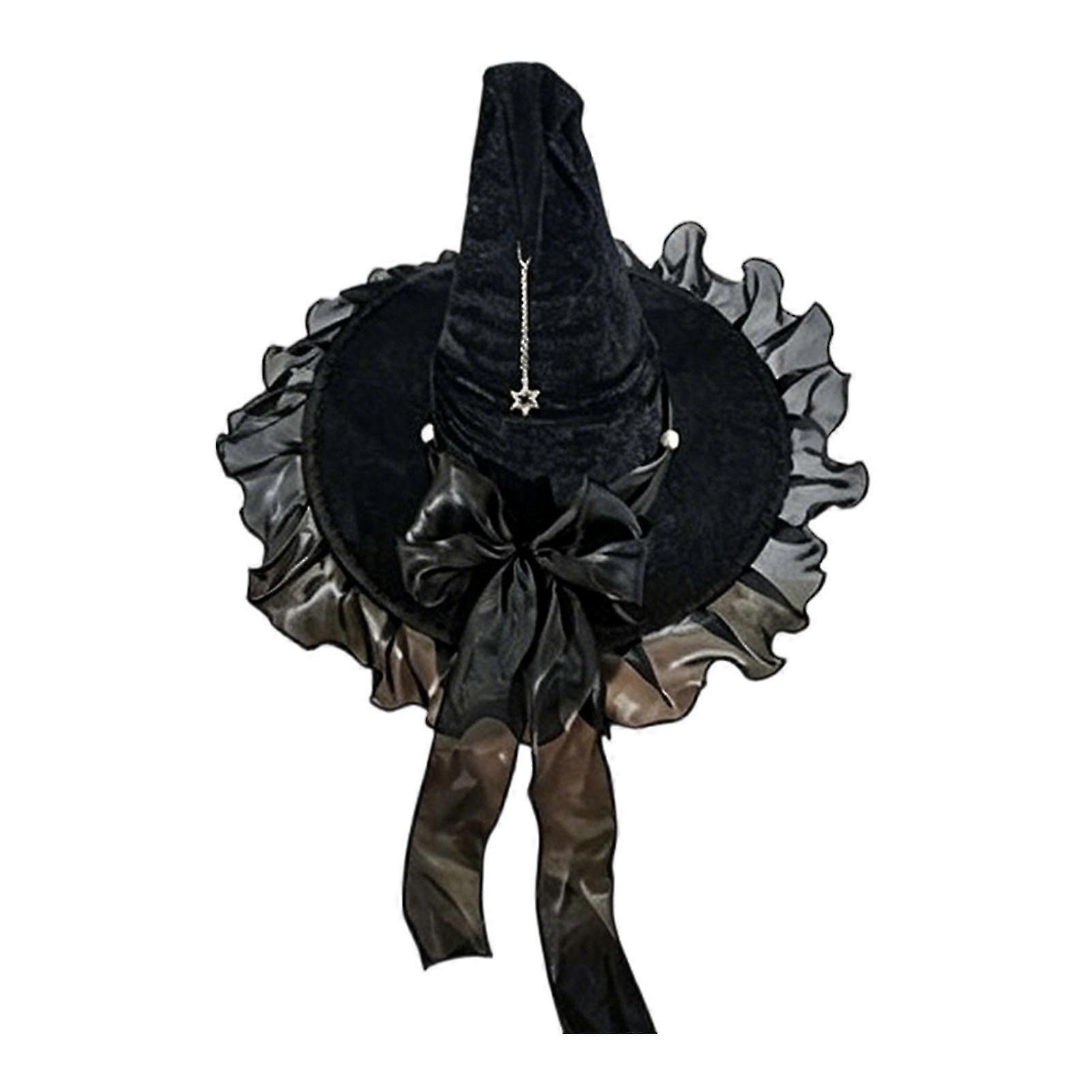 Velvet Witch Hat With Ruffle Brim