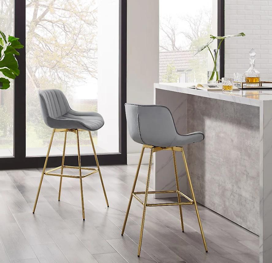 Cadeira de bar interior Swivel Long Bar Stool (Conjunto de 2) com cor cinza