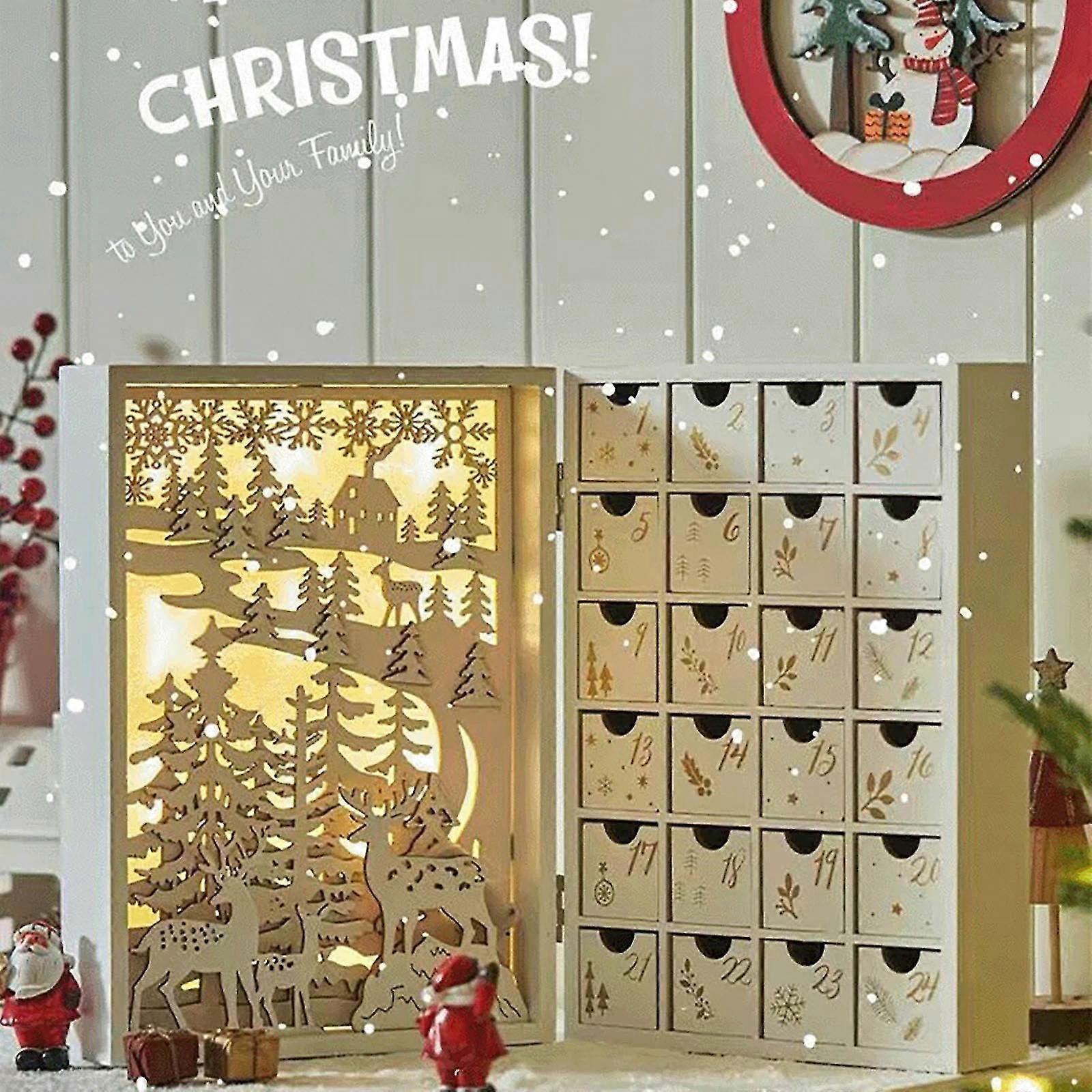 クリスマス24カウントダウンカレンダー木製コテージデスクトップオーナメント子供用ギフトキャンディー引き出しギフトボックス