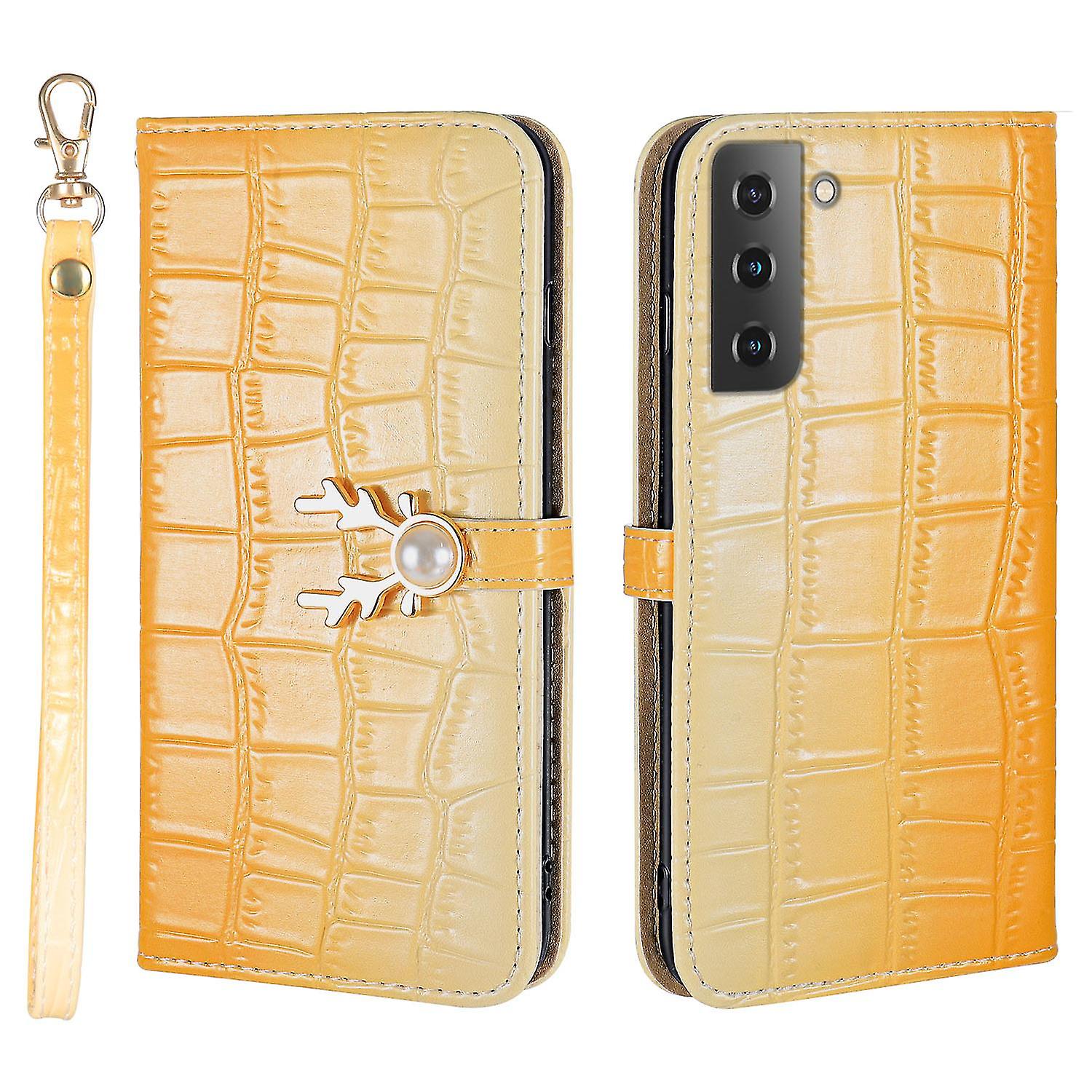 Elk Pattern Phone Case For Samsung Galaxy S21 With Card Holder, Lanyard, Pu Leather Material, Wallet Function, Corner Fall Protection