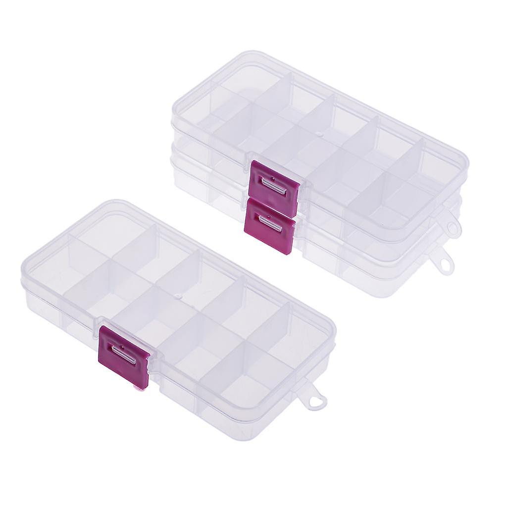 3 Pcs Rectangle 10 Grid Plastic Box Storage Case Holder for Jewellery