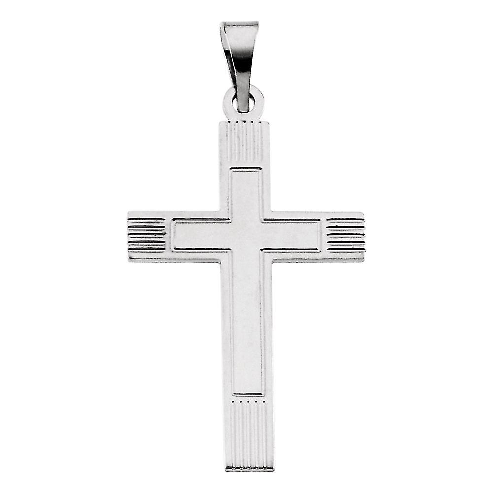 14Kホワイトゴールド18x12mmポリッシュ宗教信仰クロスペンダントネックレス-女性用ペンダント-.6グラム