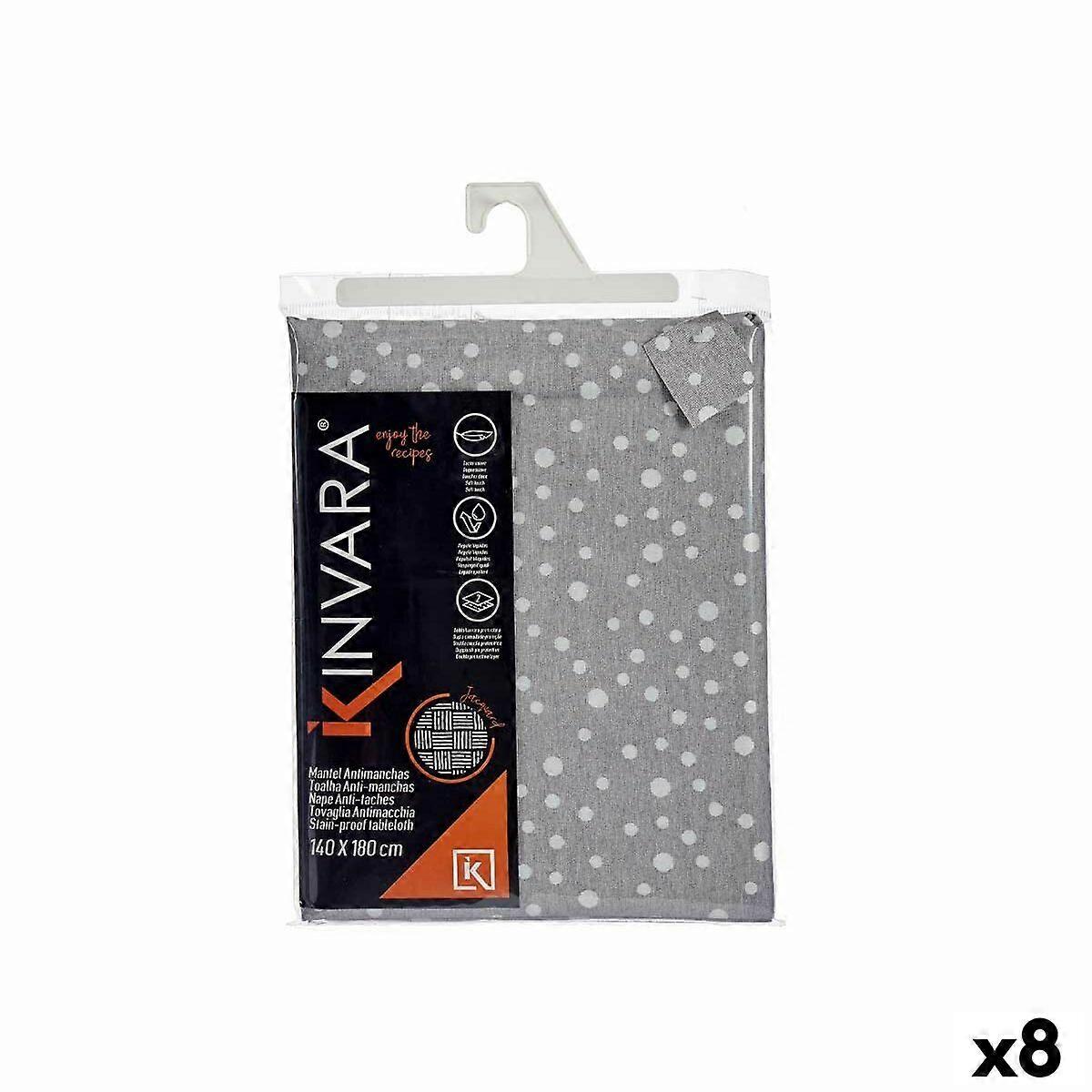 مفرش مائدة مقاوم للبقع Kinvara أبيض رمادي جاكار نقاط مقاومة للبقع 140 × 180 سم (8 قطع)