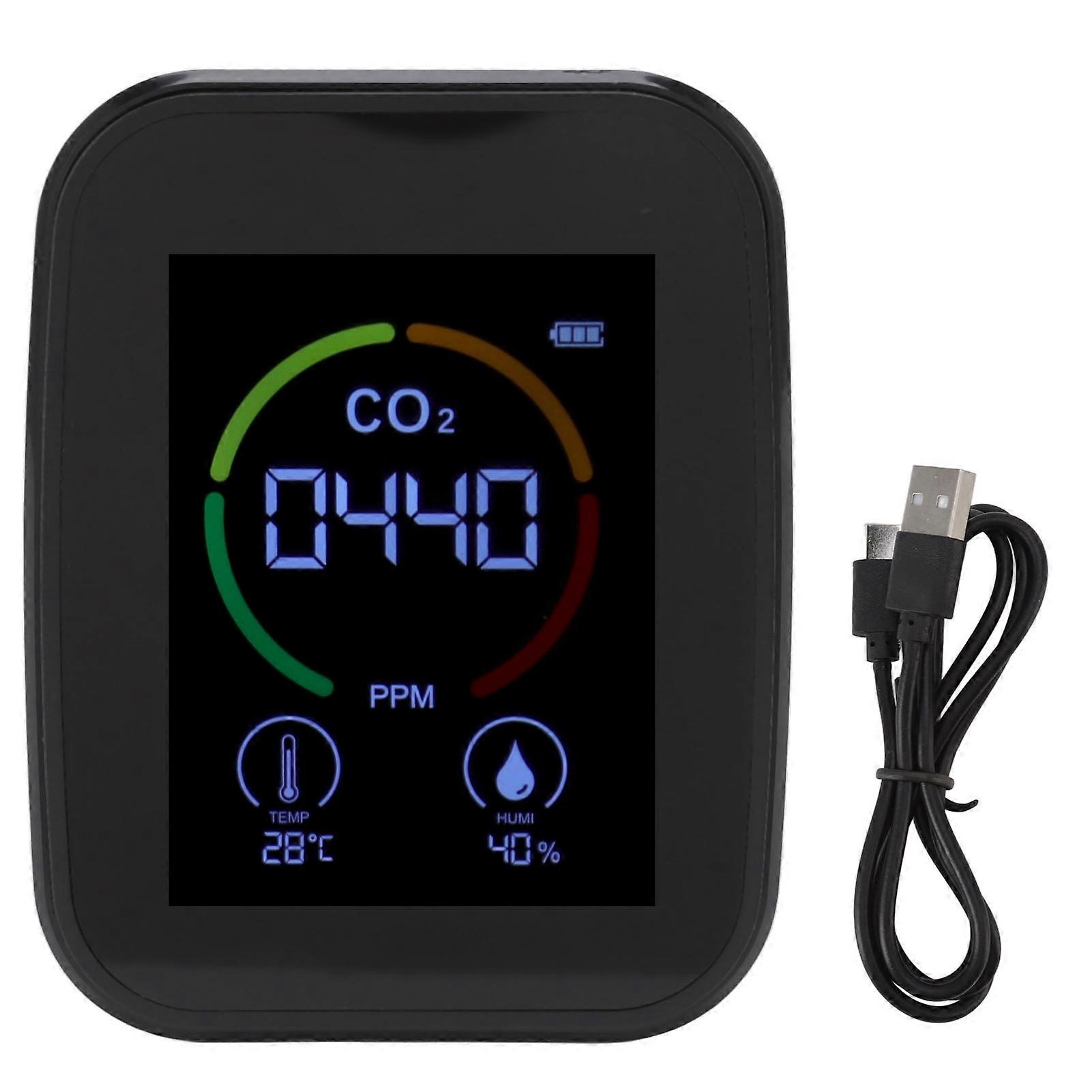 Indoor Temperature Humidity Co2Monitor Co2 Carbon Dioxide Detector TVOC Air Temperature Humidity Quality Detector Black