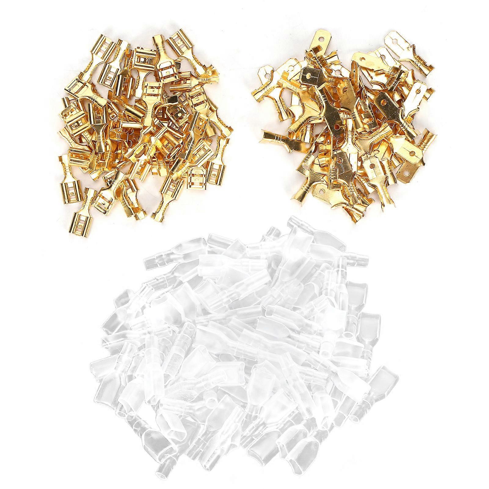 50 Pairs Crimp Terminal Electric Brass Insulating Wire Cable Connector Kit Set 6.3mm Gold