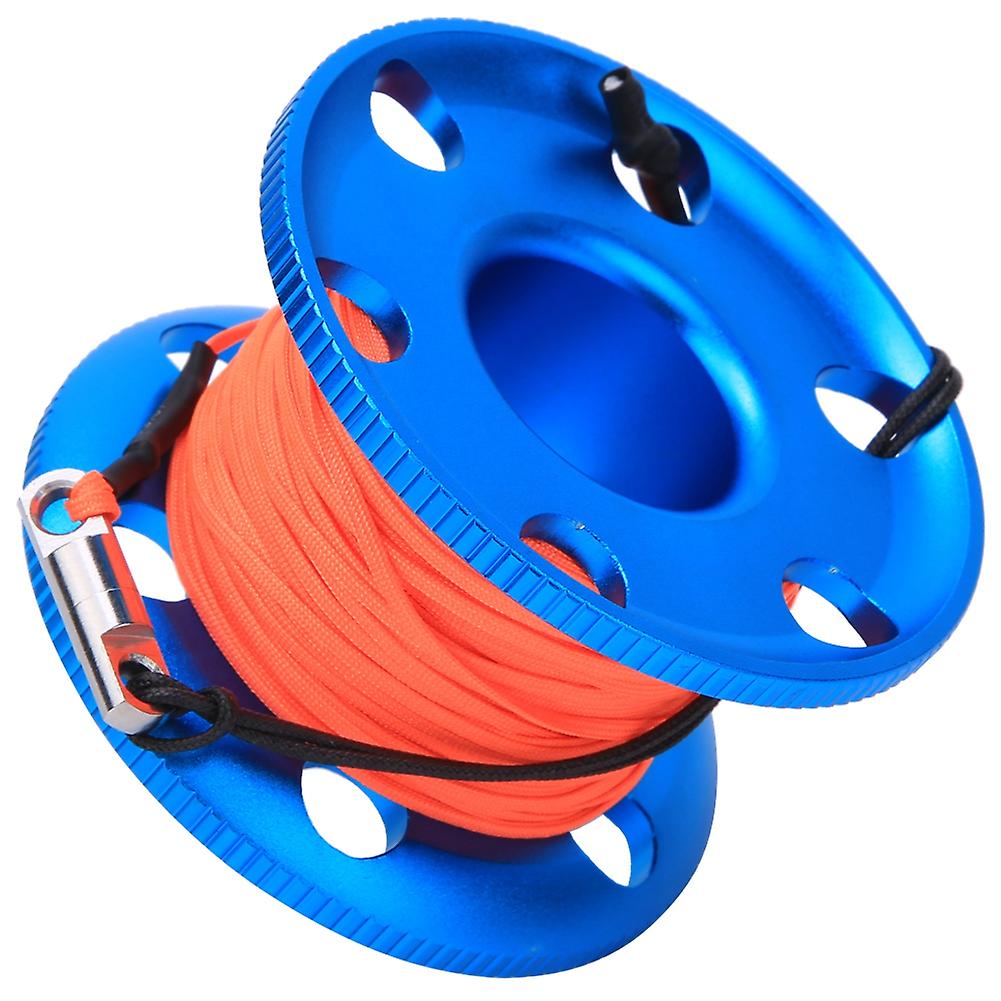 Stainless Steel Blue Scuba Diving Spool Reel with Fluorescent Orange Line Underwater Snorkeling Accessory50M
