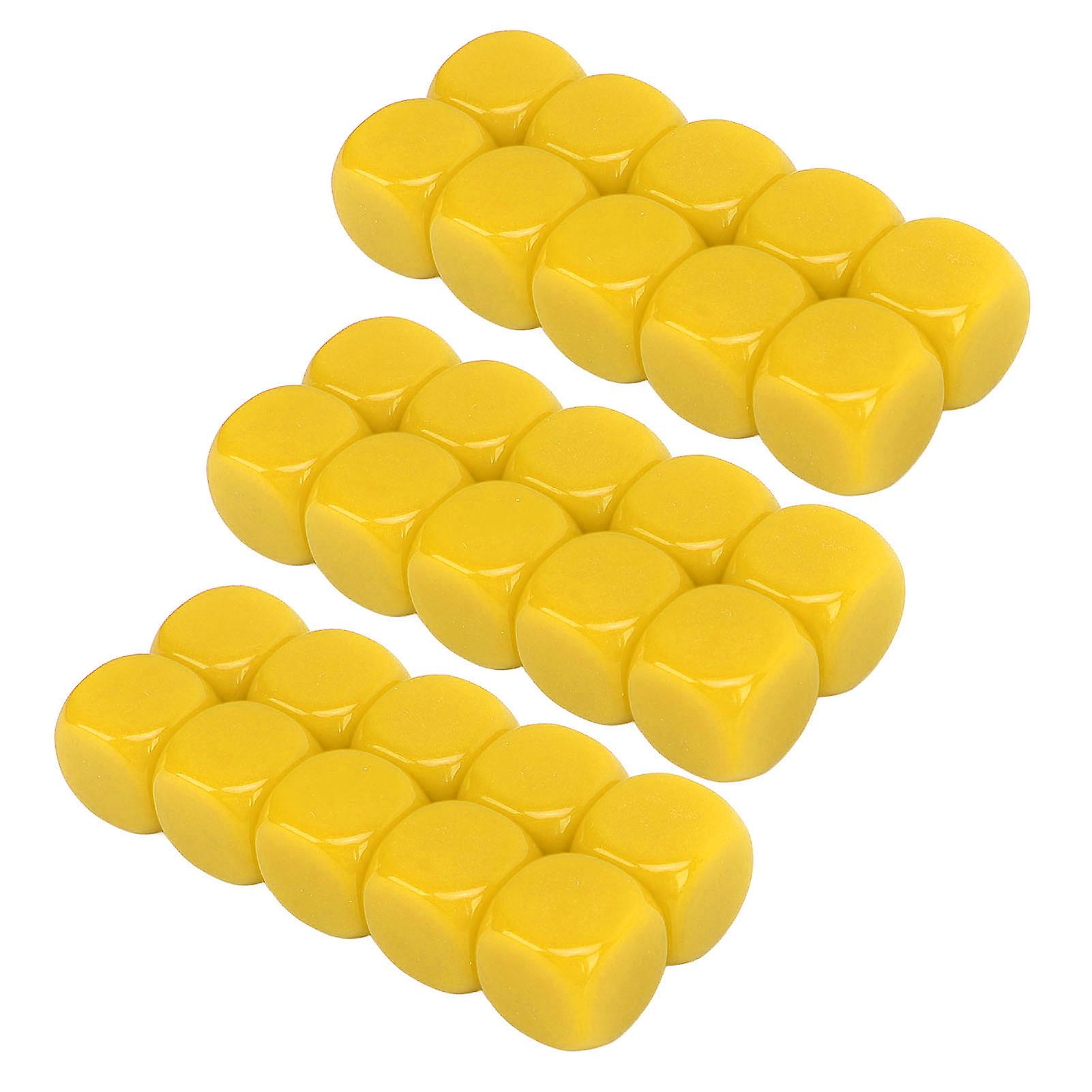 30PCS 16MM Blank Dice Set Plastic Rounded 6 Sided Dice Cubes For Game Party Fun DIY Sticker Math Teaching Yellow 