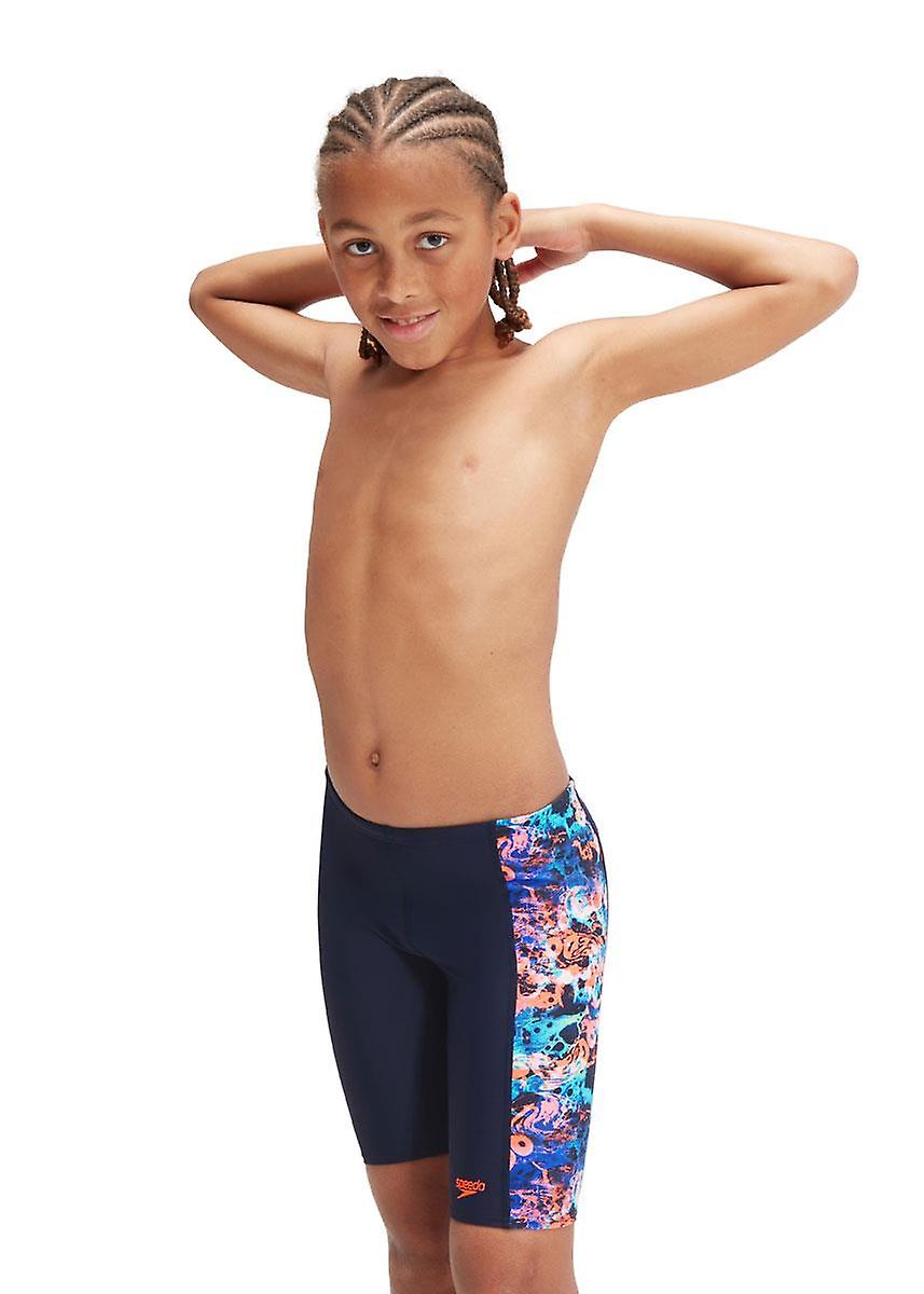 Speedo Boys Allover Panel Jammer -True Navy/True Cobalt/Volcanic Orange/Hypersonic Blue