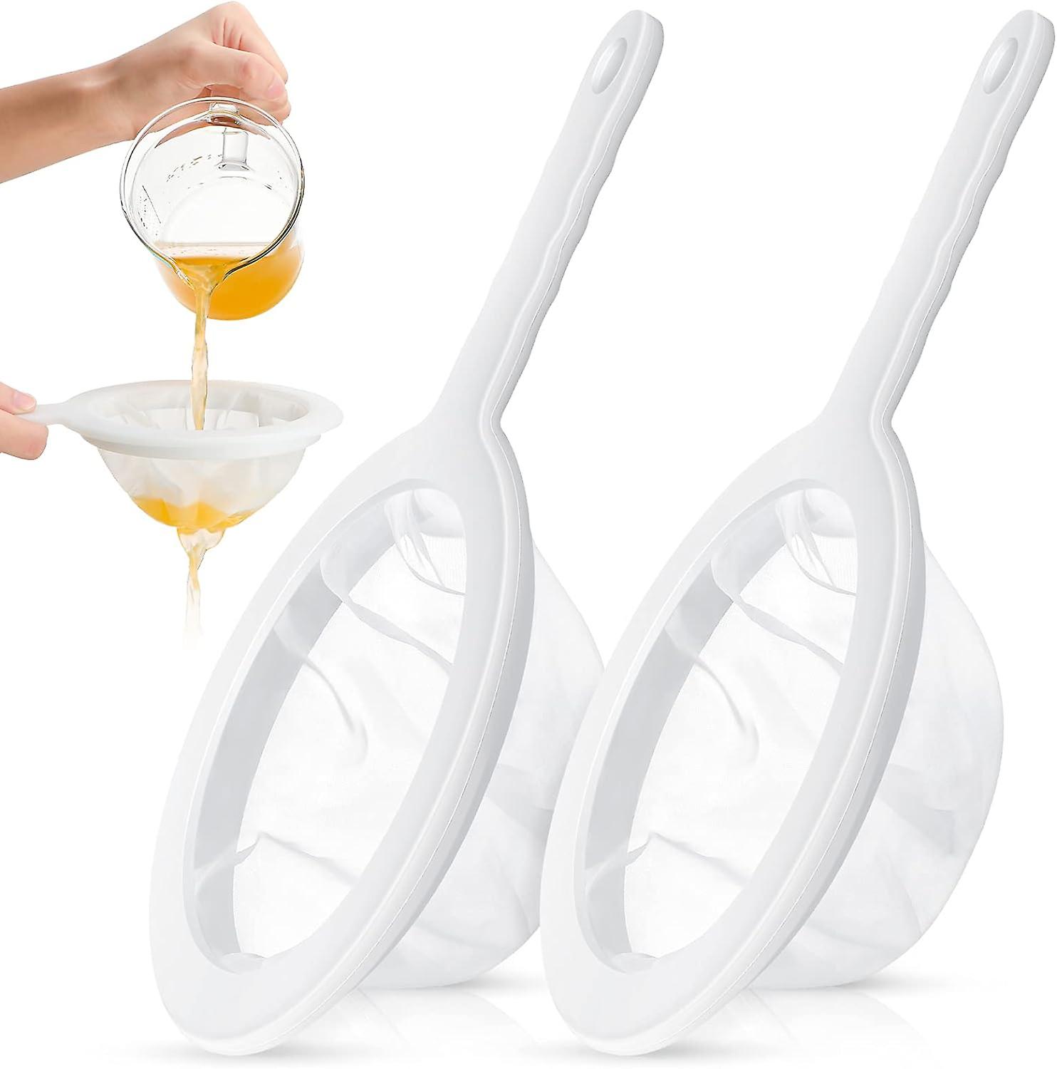2-pack fine mesh nylon food yogurt sieve, plastic mesh water filter with handle, mini brine shrimp separation net