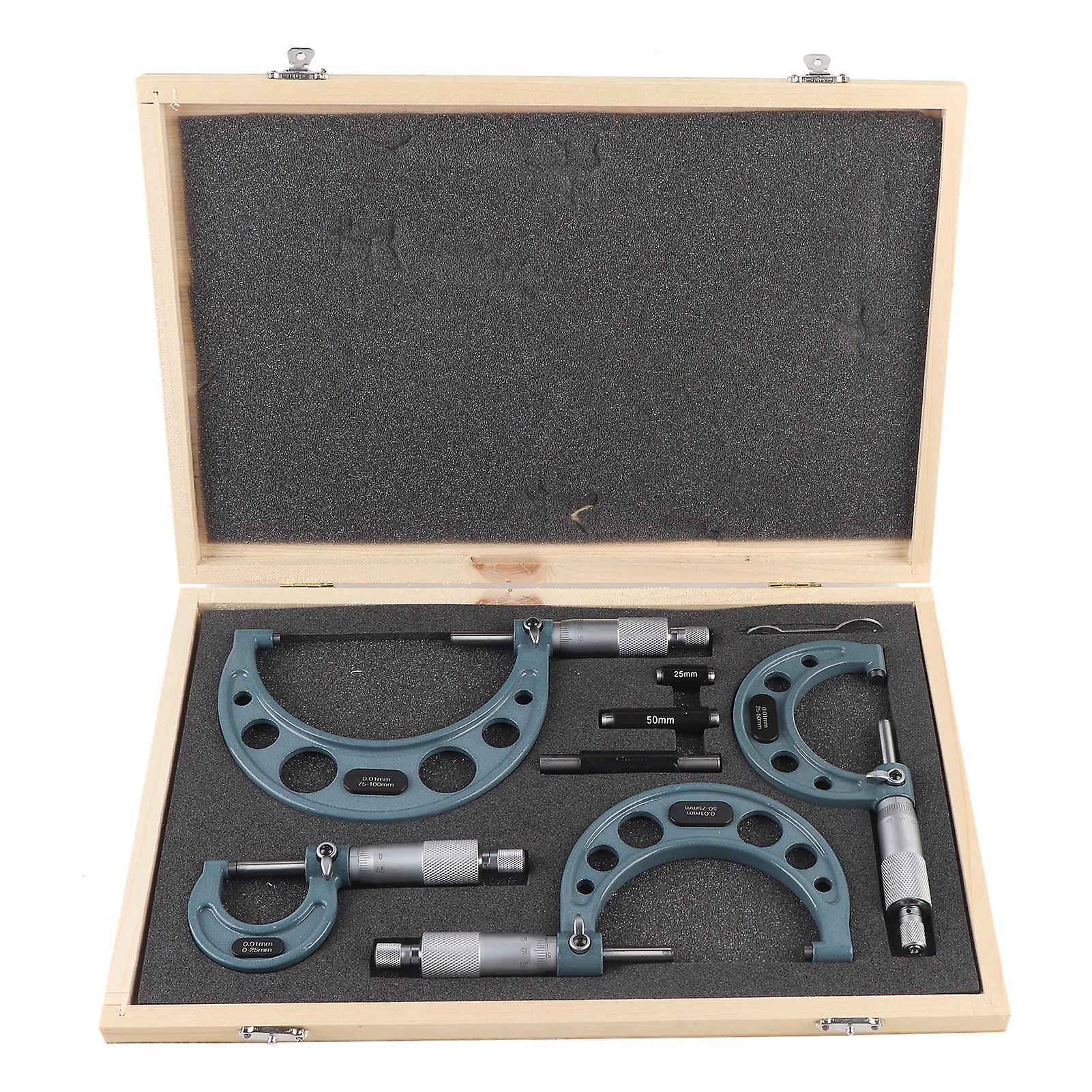 High Precision Outdoor Micrometer Set, 0-100mm/0.01mm Range, Super Hard Carbide Tipped Tools For Accurate Measurement, Easy To Read Graduation,