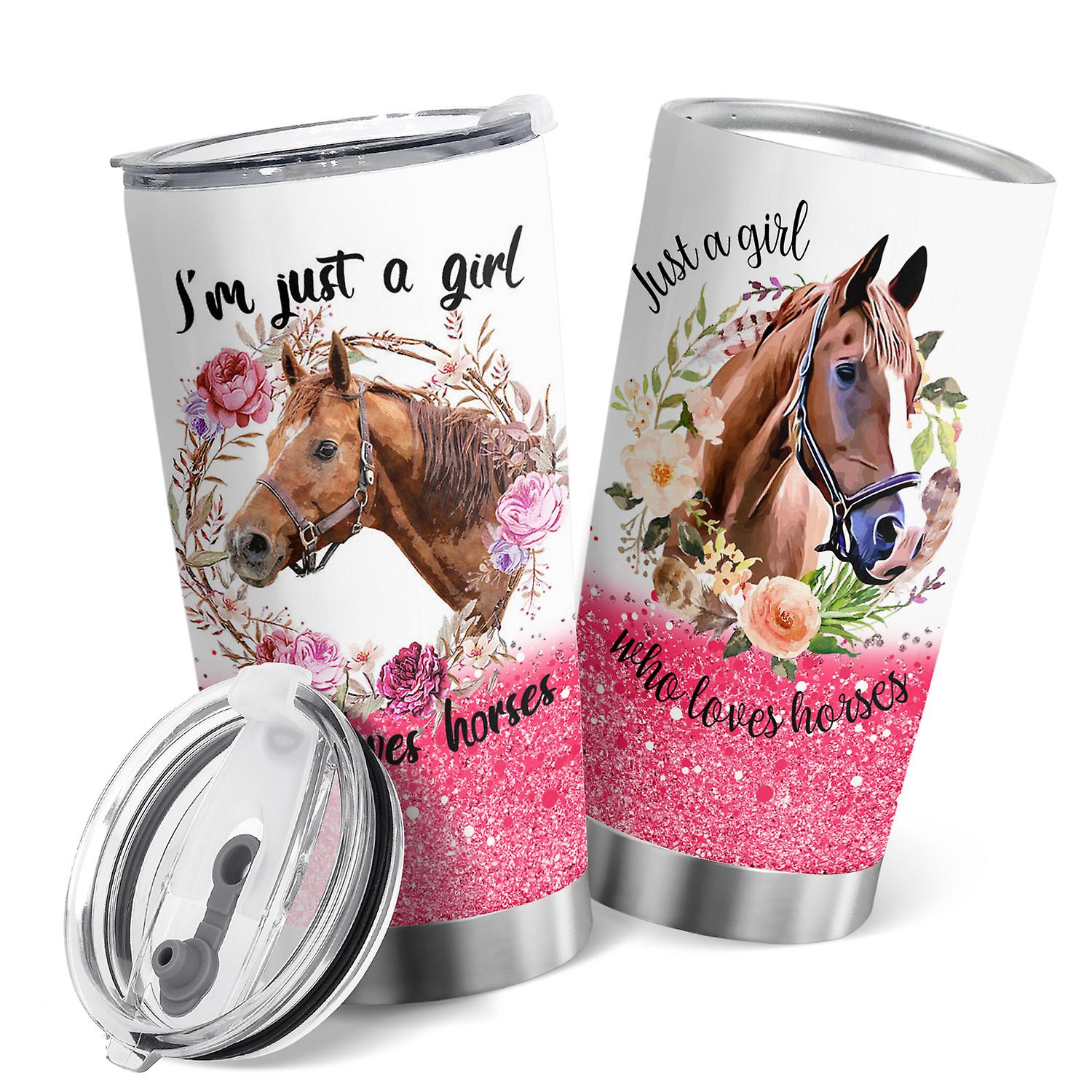 Oasisdream أنا مجرد فتاة تحب الخيول طباعة الفولاذ المقاوم للصدأ فراغ مزدوج بهلوان معزول مع غطاء