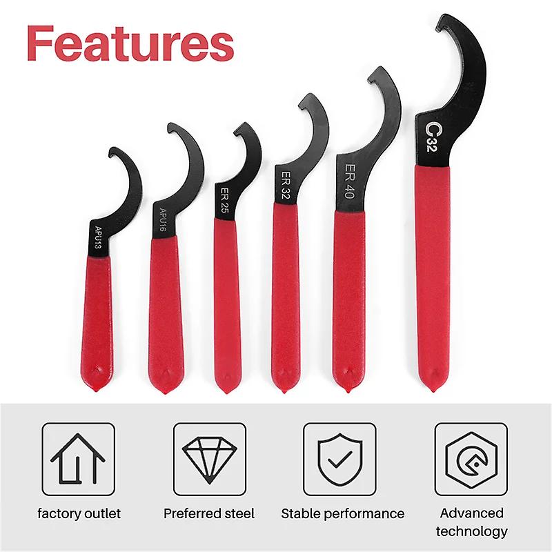6 Pieces Set Adjustable Spanners Hook Wrenches Tools Coilover Wrench Steel Spanner