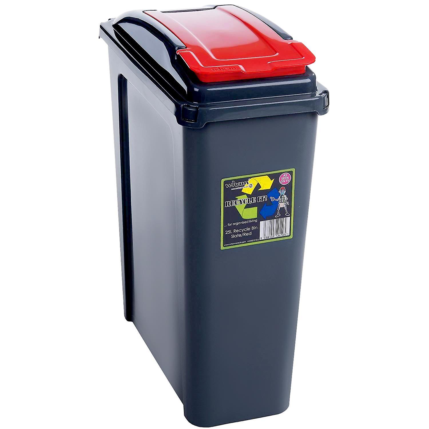 Recycling 25L Slim Bin & Lid Graphite Polypropylene Flap/Lid - Red