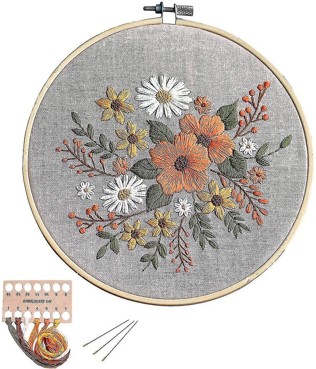 Full Range Of Embroidery Starter Kit With Pattern Diy Beginner Starter Stitch Kit Including Stamped Cloth With Pattern, Bamboo Embroidery Hoop, Color