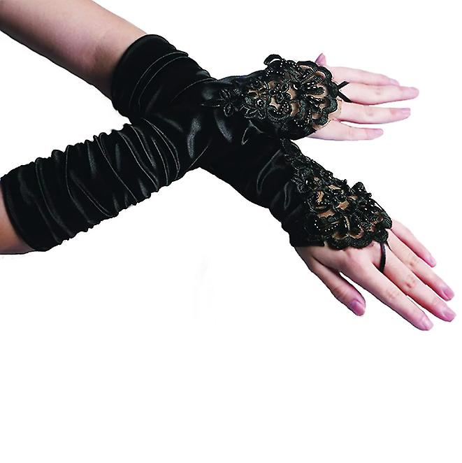 1920s Evening Gloves Long Satin Elbow Glove Bride Lace Fingers fo