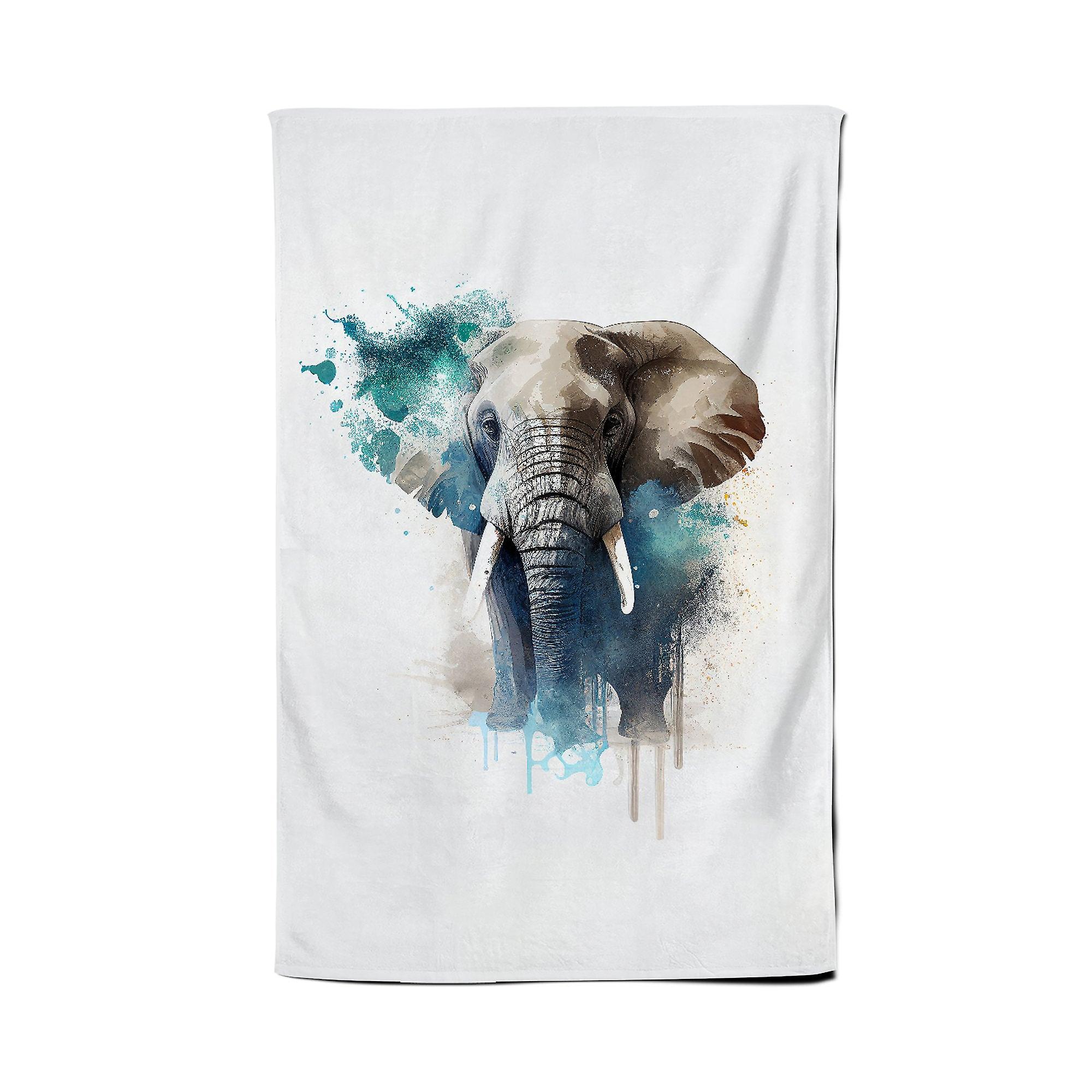 Majestic Elephant Splashart Tea Towel