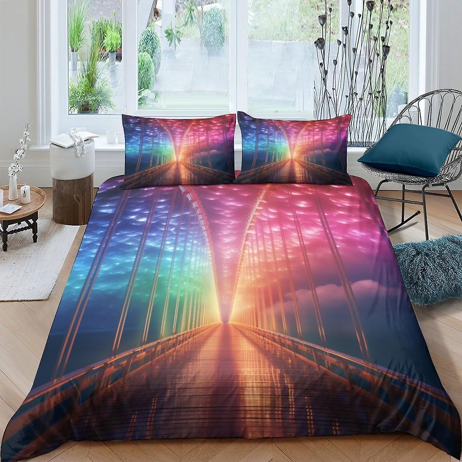 VCLUST Luci Arcobaleno Stampato In 3D Set Copripiumino In Microfibra Spazzolata Morbido Colorato Copripiumino Set Biancheria Da Letto Di Qualità Alberghiera Di Facile Cura Con Federa 3