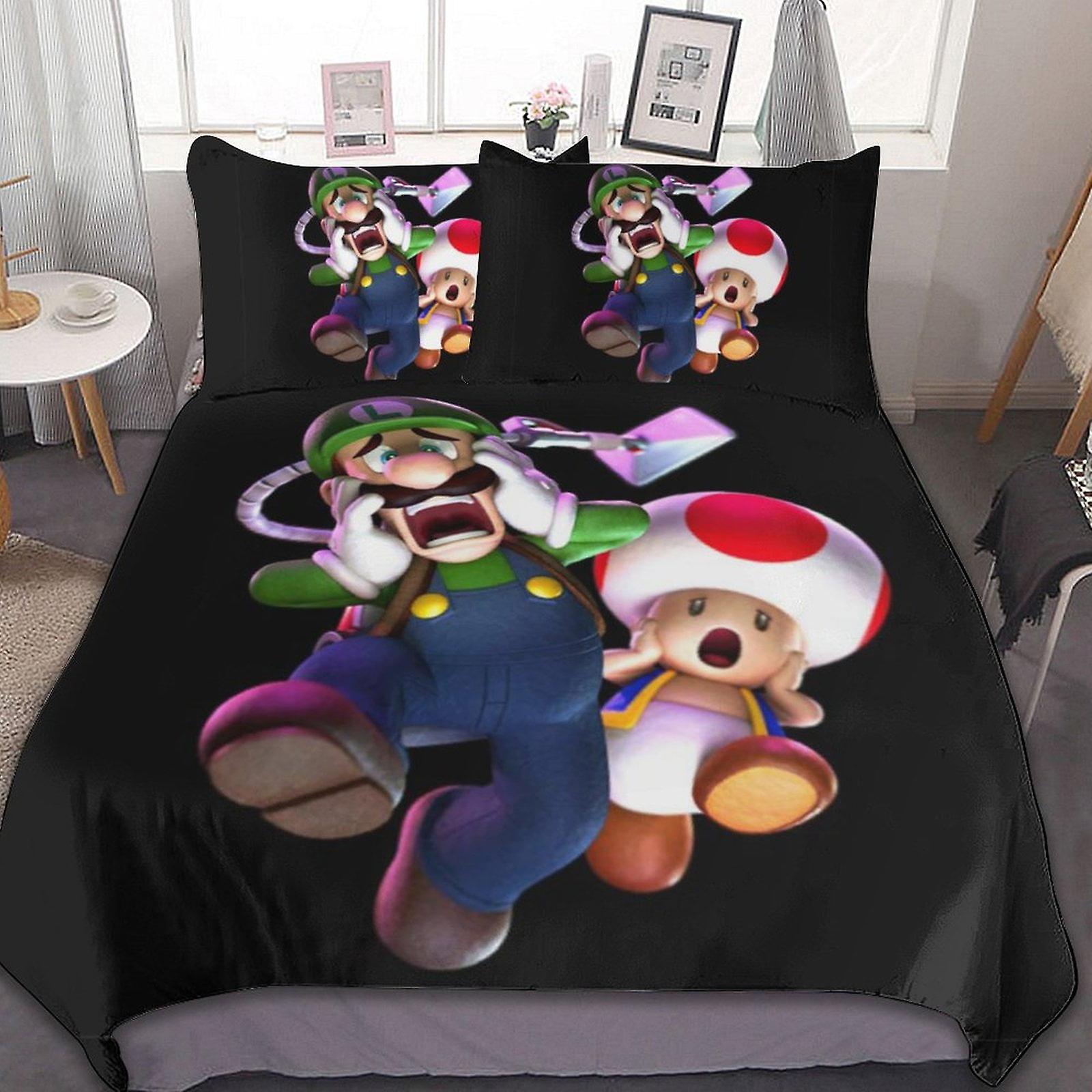Luigi's Mansion 3 st lakan set Andningsbart påslakan med 2 kuddar Sham Soft All Seasons Sängkläder Set