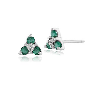 9ct White Gold Classic Round Emerald & Diamond Cluster Stud...