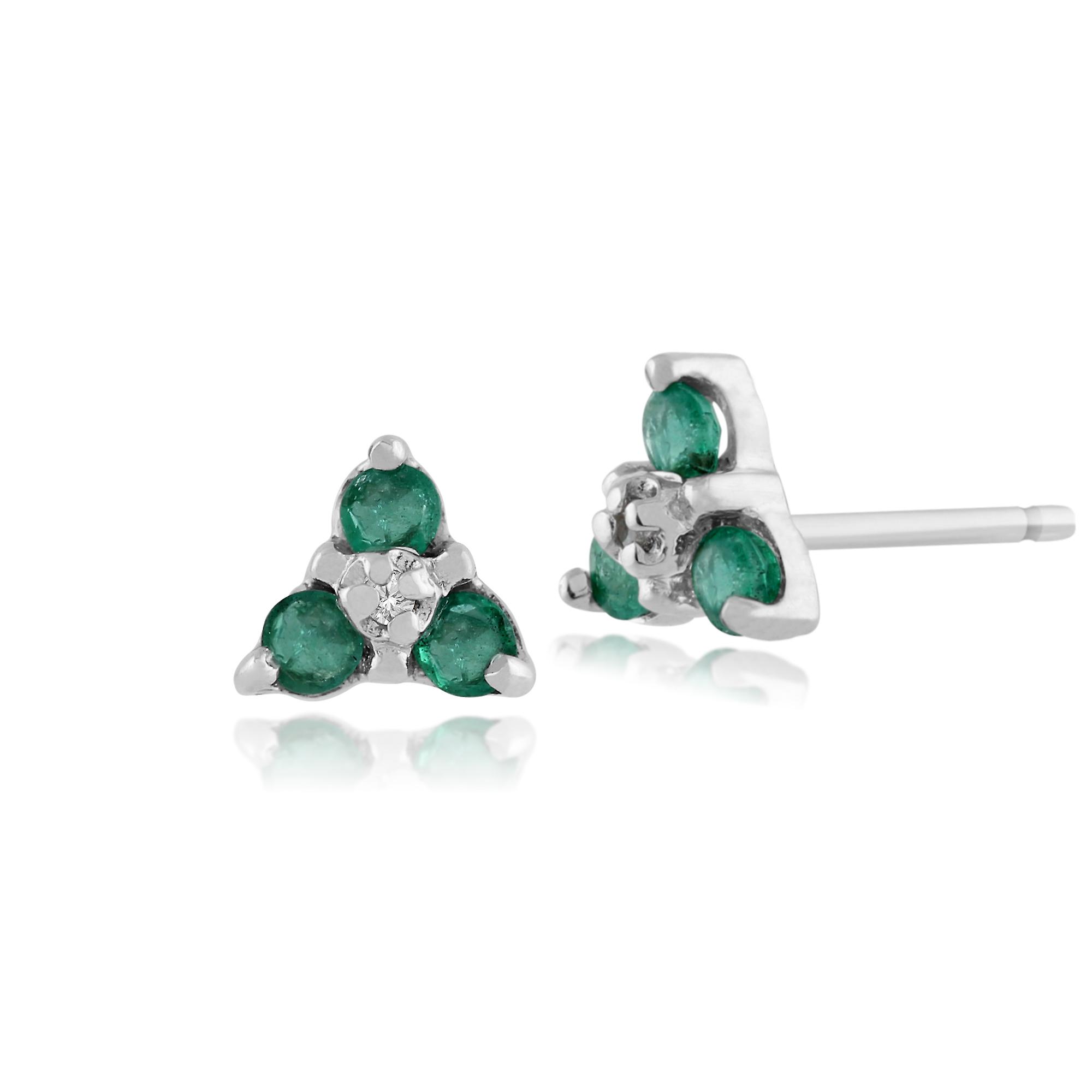 9ct White Gold Classic Round Emerald & Diamond Cluster Stud Earrings 10282