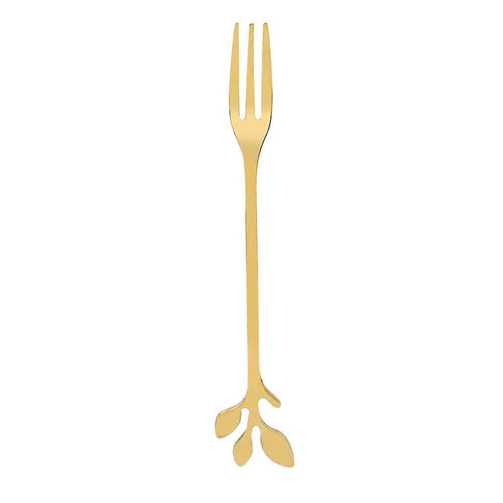 Stainless Steel Tree Leaf Shape Fruit Dessert Cake Fork Coffee Spoon (Gold Fork)