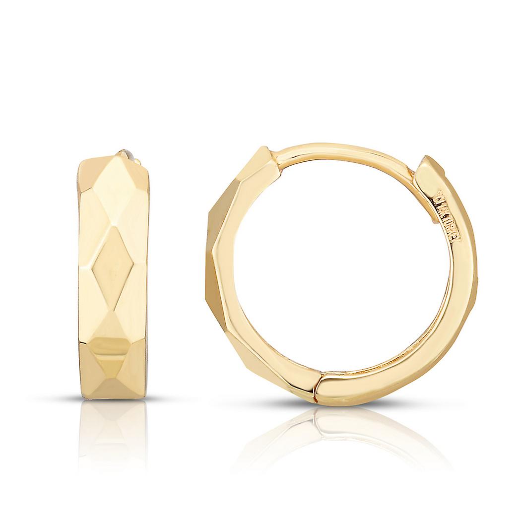 14k Yellow Gold Sparkle Cut/ Textured Earrings With Snap Clasp Stud Earring for Women - 1.5 Grams