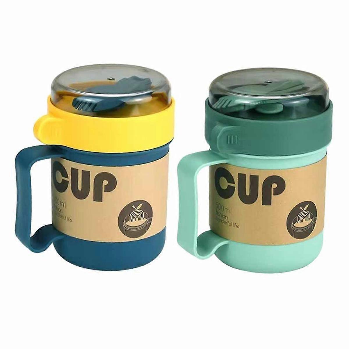 Portable Breakfast Cup Oatmeal Cup Cereal Nut Yogurt Mug Snack Cup Soup Mug Microwave with Lid Spoon for Kitchen Tool