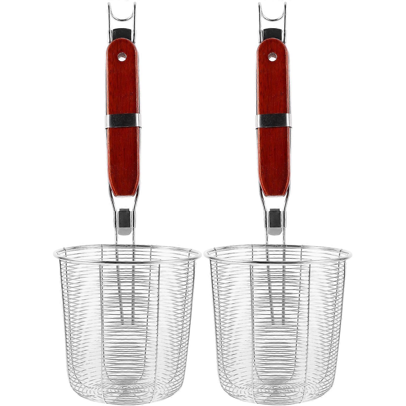 2stk rustfritt stål langt trehåndtak edderkoppsil kjøkkenverktøy for hjemmet