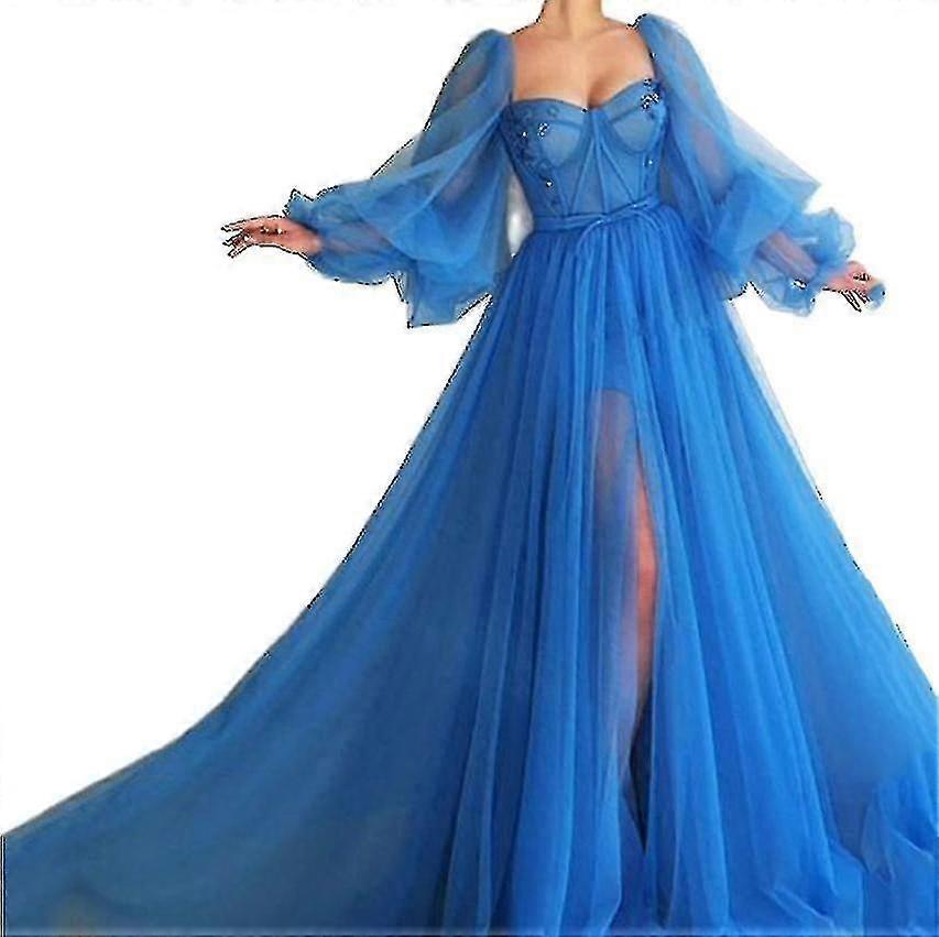 Kadın Abiye Balo Tek Kelime Omuz Elbisesi Yarık Uzun Kollu Maxi Elbise