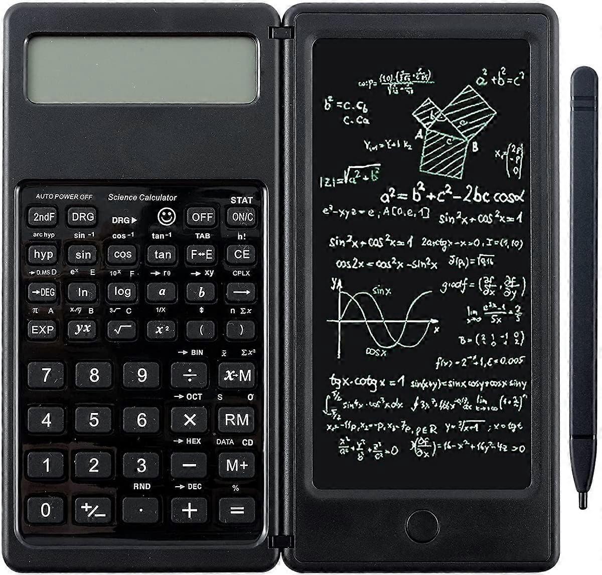 Scientific Calculator Foldable Desktop Calculator with Erasable Writing Board 10-Digit LCD Display Mathematical Physics/Geometry/Calculator for Studen