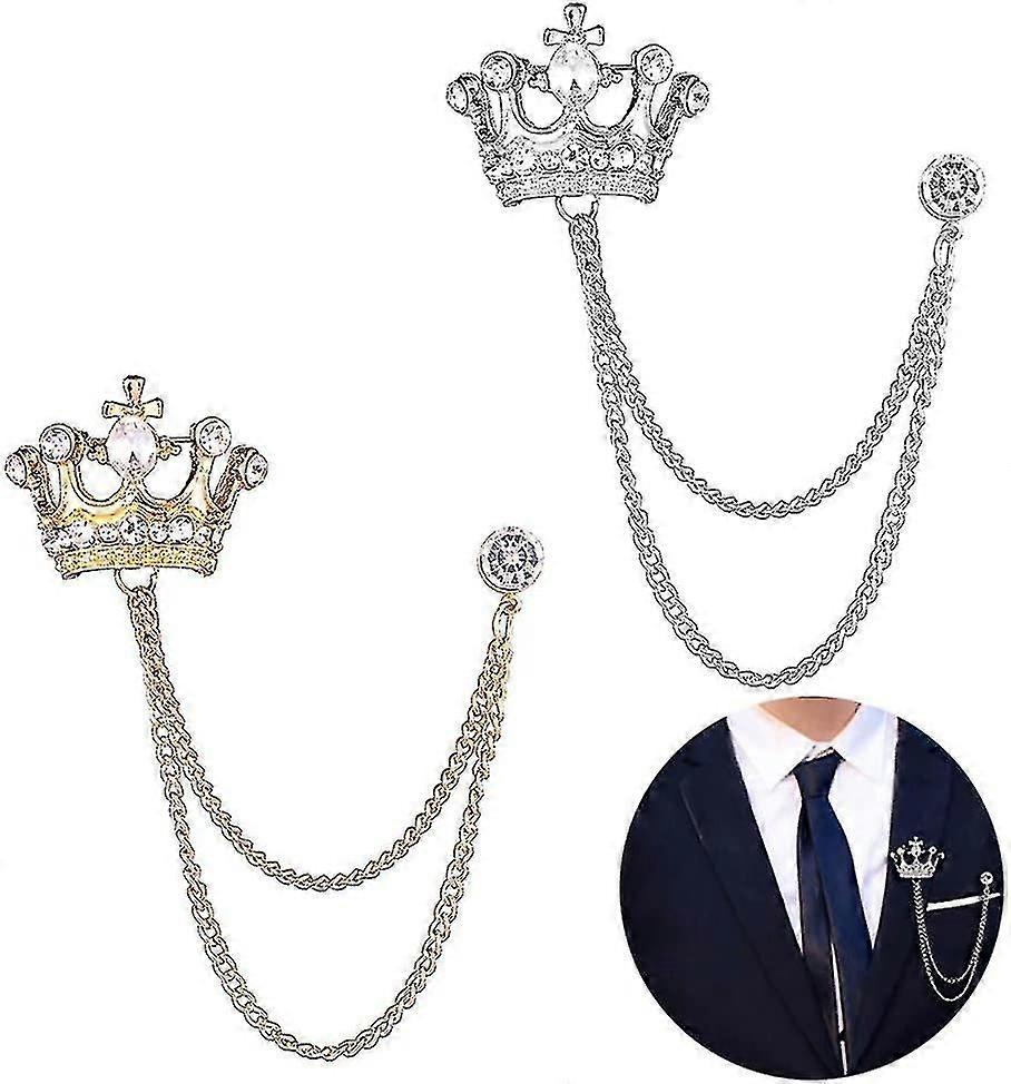 2pcs Men'S Crown Hanging Chain Brooch